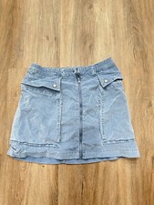Free People Sz 12 Blue Corduroy Mini Skirt Fitted Zipper