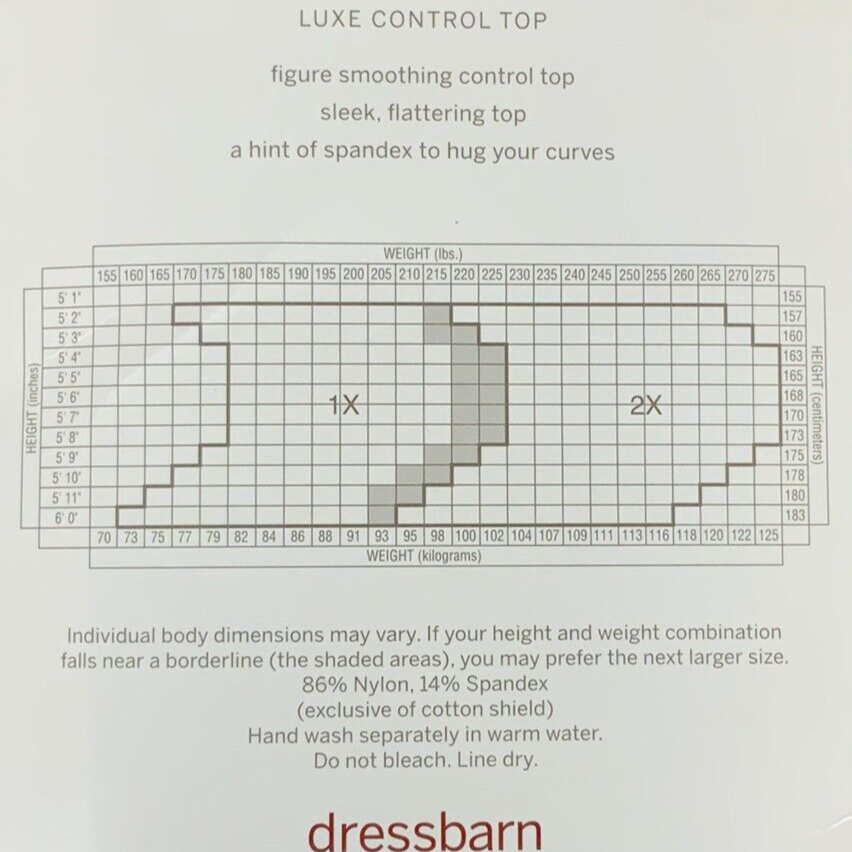 Dress Barn Luxe Control Top Pantyhose Plus Size 2X New Beige Smoothing