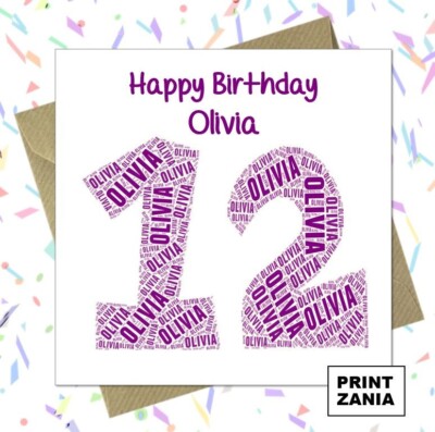 PERSONALISIERTE KARTE 12. GEBURTSTAG Tochter Enkelin Nichte Schwester ACE