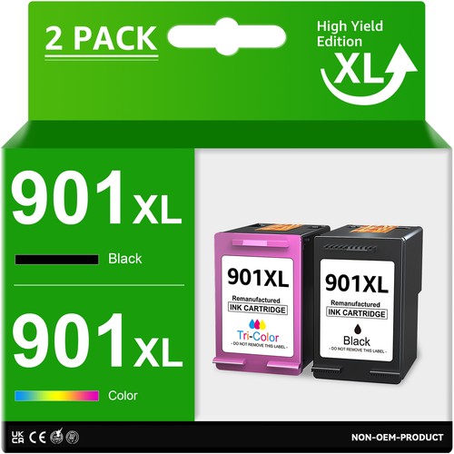 2 cartuchos de tinta negra/color K 901XL para HP Officejet J4550 J4580 J4624 4500 - Imagen 1 de 5