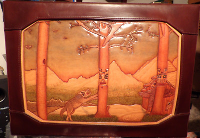 Mcbrine Courier Attache Case Tooled Leather Native American Tribal Art