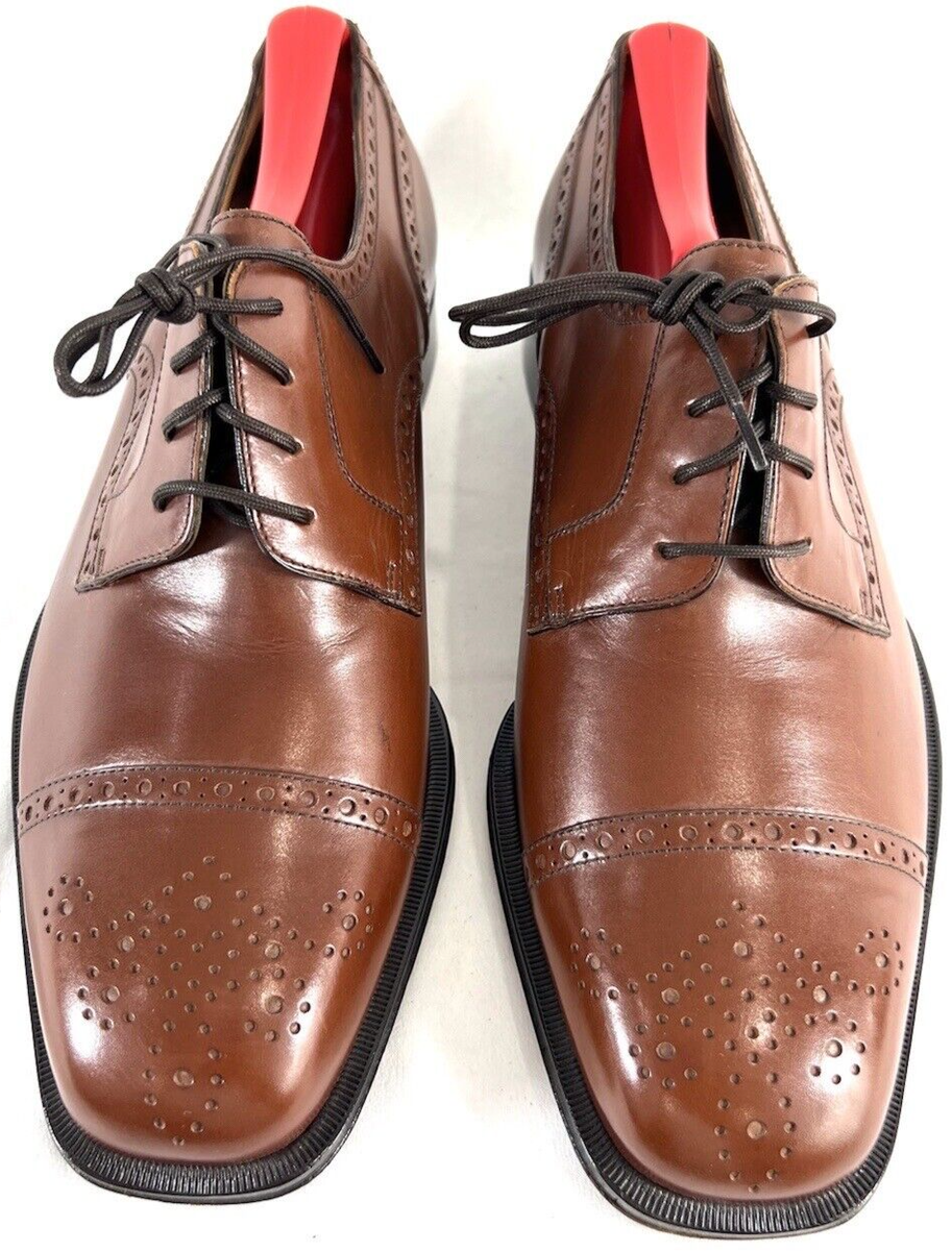 Vintage Bally Brown Leather Derby Shoes Round Toe Made In Switzerland 7.5 E US Bally Mens Brown Dark Shoes Switzerland Vasano Wingtip Piney  main image 3
