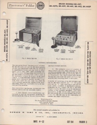 1952 BRUSH BK-437 BK-437S BK-441 BK-442 TAPE RECORDER SERVICE MANUAL SCHEMATIC