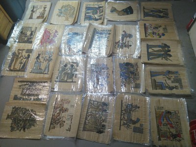 EGYPTIAN HAND PAINTED PAPYRUS ART - VERY RARE COLLECTION OF #70 w/ CERTIFICATES 