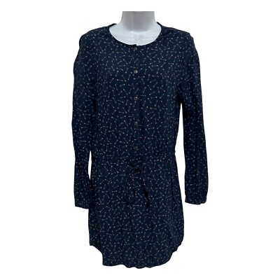 Hinge Navy Long Sleeve Button-Up Tunic Dress With Pink Arrow Print Womens XS