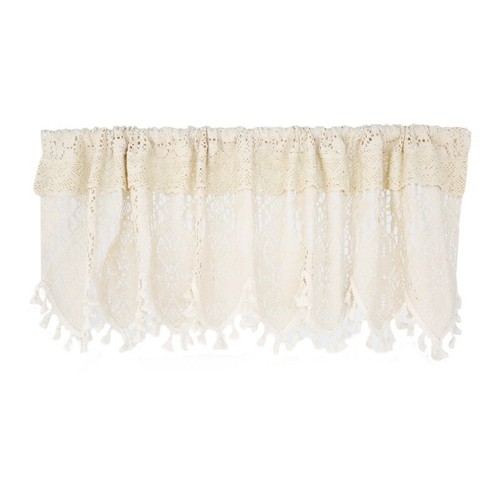 Beige Embroidered Lace Half Curtain Tassel Short Curtain Cafe Door Window Drape - Picture 14 of 14
