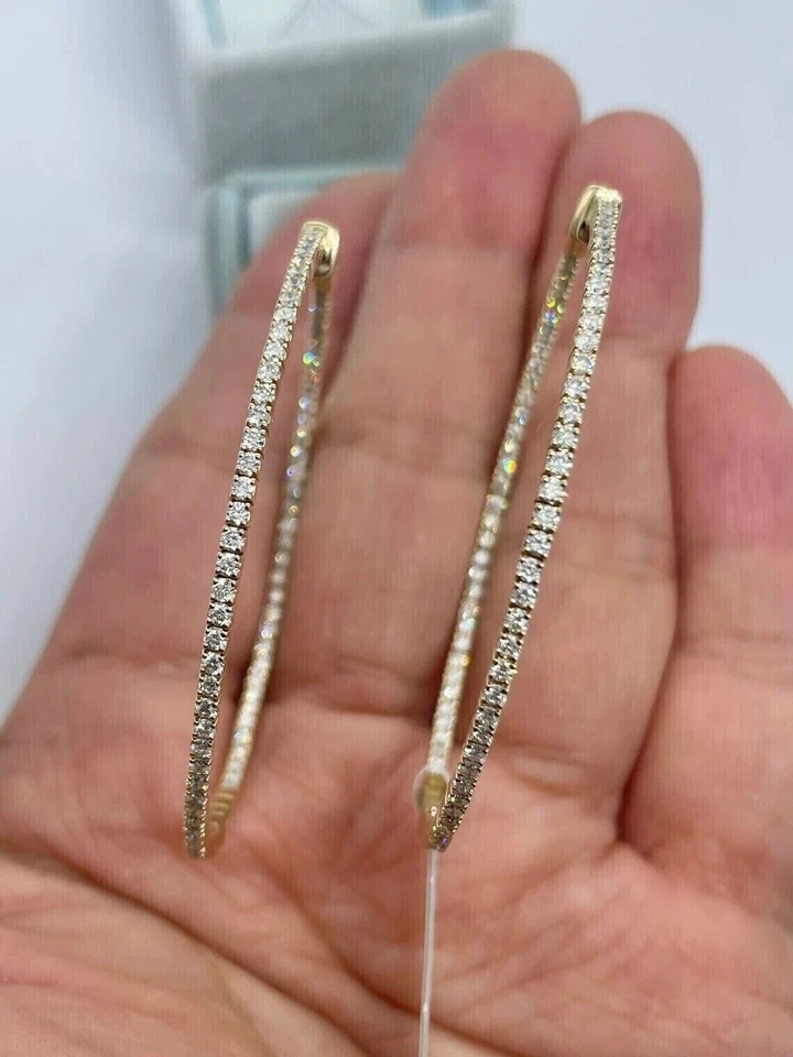 3Ct Round Cut Lab-Created Diamond Large Hoop Earrings In 14K Yellow Gold Finish - Image 3 of 4