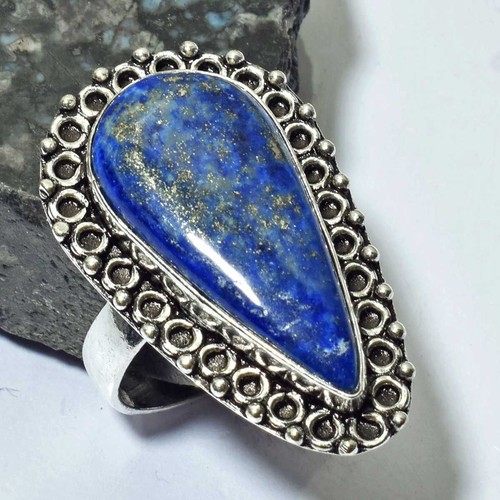 Lapis Lazuli Ethnic Handmade Ring Jewelry US Size-10 AR 51144