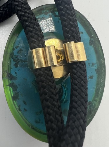Vintage Bolo Tie Gold Miner Equipment With Gold Flakes Pan Pick Shovel Black - Picture 4 of 5