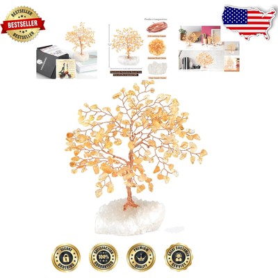 Positive Energy Citrine Bonsai Tree with Clear Quartz Base - Art Deco Home Decor