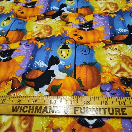  Melissa Dawn Halloween Fabric - Fairy Cats Costume Pumpkin - David Textiles YD - Picture 2 of 2