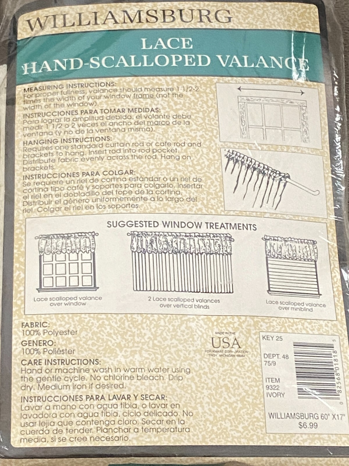 Vtg Lot of 2 Williamsburg Ivory Hand Scalloped Lace Valance  60" x 17" ~ New