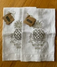 Set of 2 NWT Mud Pie Welcome Home French Knot linen guest towels