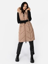 Lovedrobe Mink Chevron Longline Faux Fur Hood Gilet