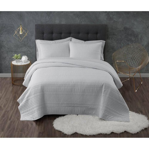 TRULY CALM Bedding Sets King Antimicrobial 3-Piece Microfiber Solid Color Gray - Picture 7 of 7