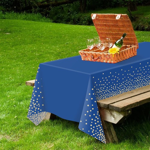 12 Pack Navy Blue and Gold Dot Tablecloth for Parties, Disposable Blue Table ... - Picture 5 of 7
