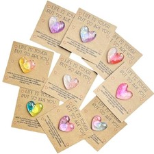 9 Sets Inspirational Pocket Hug Token Cards with Glitter Heart Resin Multicolor