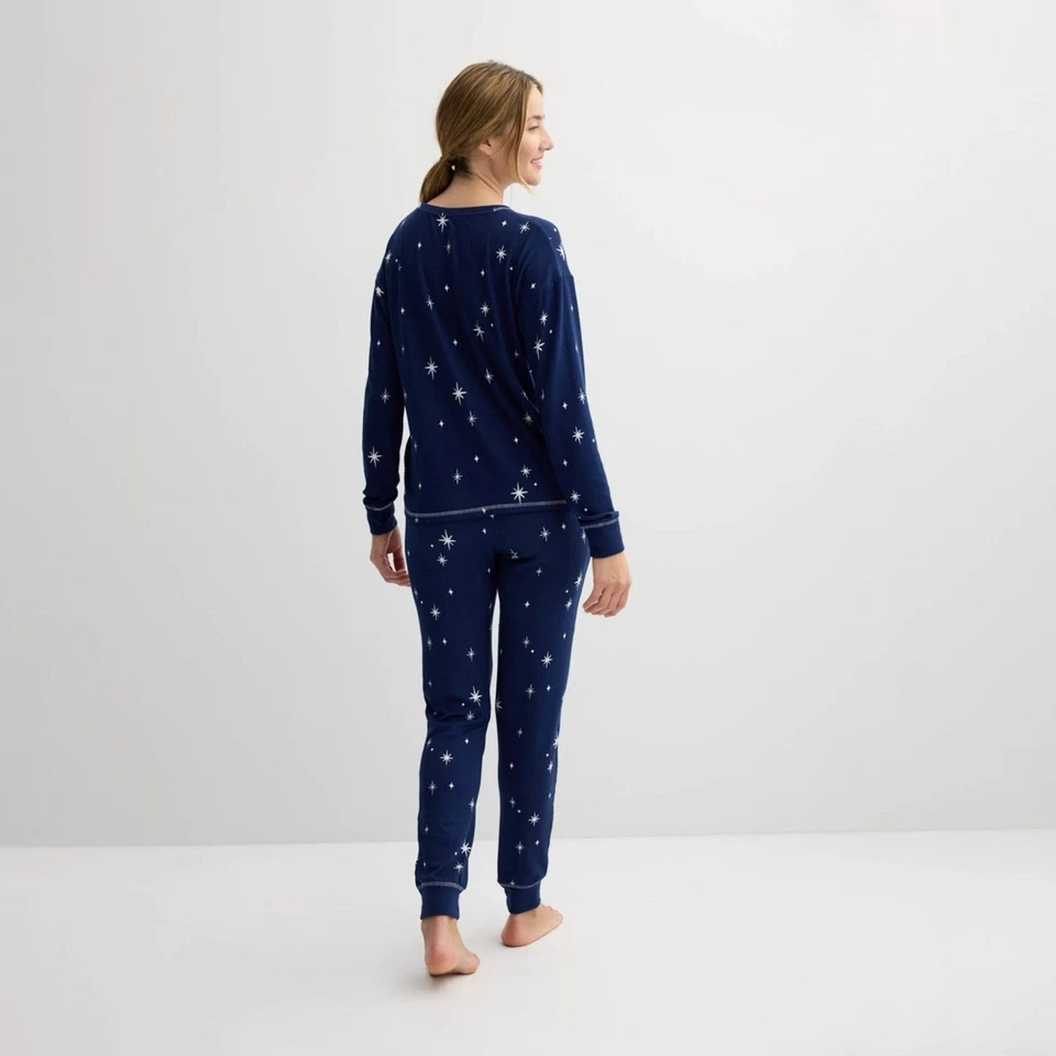 Conjunto de pijama Sonoma para mujer talla pequeña azul estrella 3 piezas ropa de dormir camisa pantalones nuevo con etiquetas Foto 2 de 4