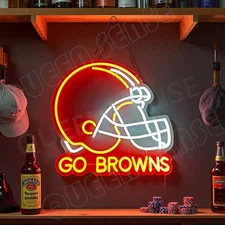 16"x16" Cleveland Browns Helmet LED Neon Sign With Dimmer USB Powered Light VL