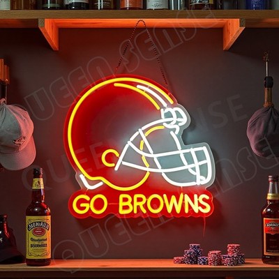 16''x16'' Cleveland Browns Helmet LED Neon Sign With Dimmer USB Powered Light VL