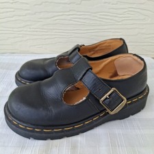 Vtg Dr. Martens Black Leather Mary Jane Flats Buckle UK Sz 5 US Sz 7 England