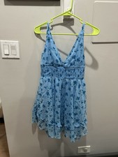 Urban Outfitters Tiered Ruffled Mini Boho Floral Dress Blue Motif Size Medium 