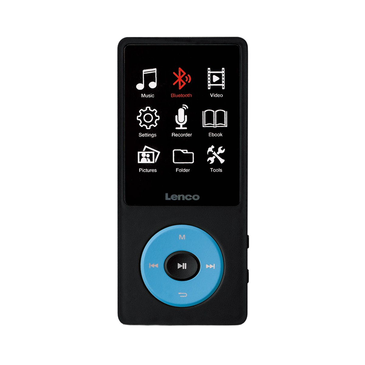 Lecteur MP3 MP4 Lenco 8Go Bluetooth avec écran LCD noir et bleu pour musique