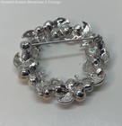 Silver Tone Pastel Faux Pearl & Rhinestone Wreath Brooch 13.6g — photo 3