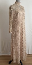 Pale Peach Floral Beaded Lace Mother of Bride Dress Gown, Custom Made, Sz LG