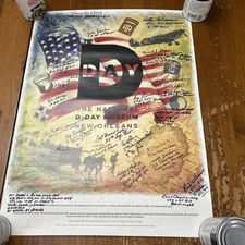 Signed D Day Museum Poster New Orleans 2000 26 Veterans Signatures 18 X 24