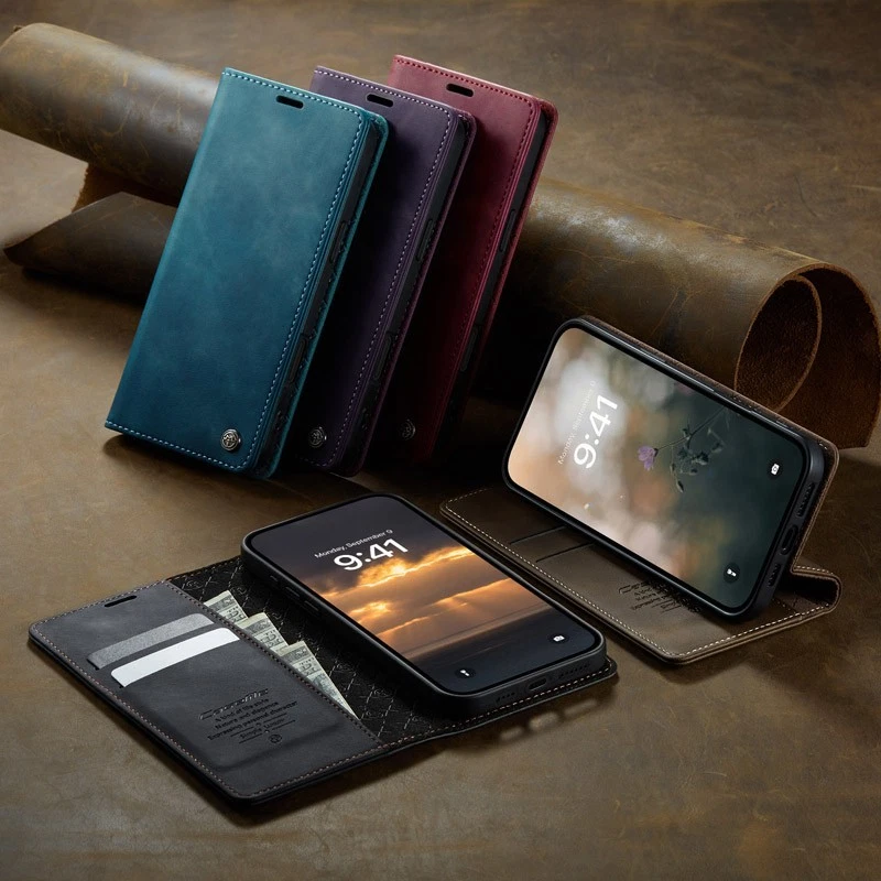 For iPhone 16e/15/14/13/12/11 XR SE Leather Wallet Case Magnetic Card Flip Cover - Image 3 of 4