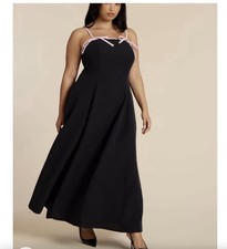 Eloquii Black Maxi Long Gown Dress Size 22 Bow Strap Wedding Guest Formal NEW