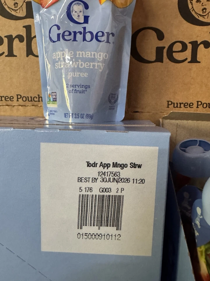 Bolsas de puré de fresa mango manzana Gerber paquete de 6 3,5 oz etapa 2 bebé segundo alimento Foto 3 de 3