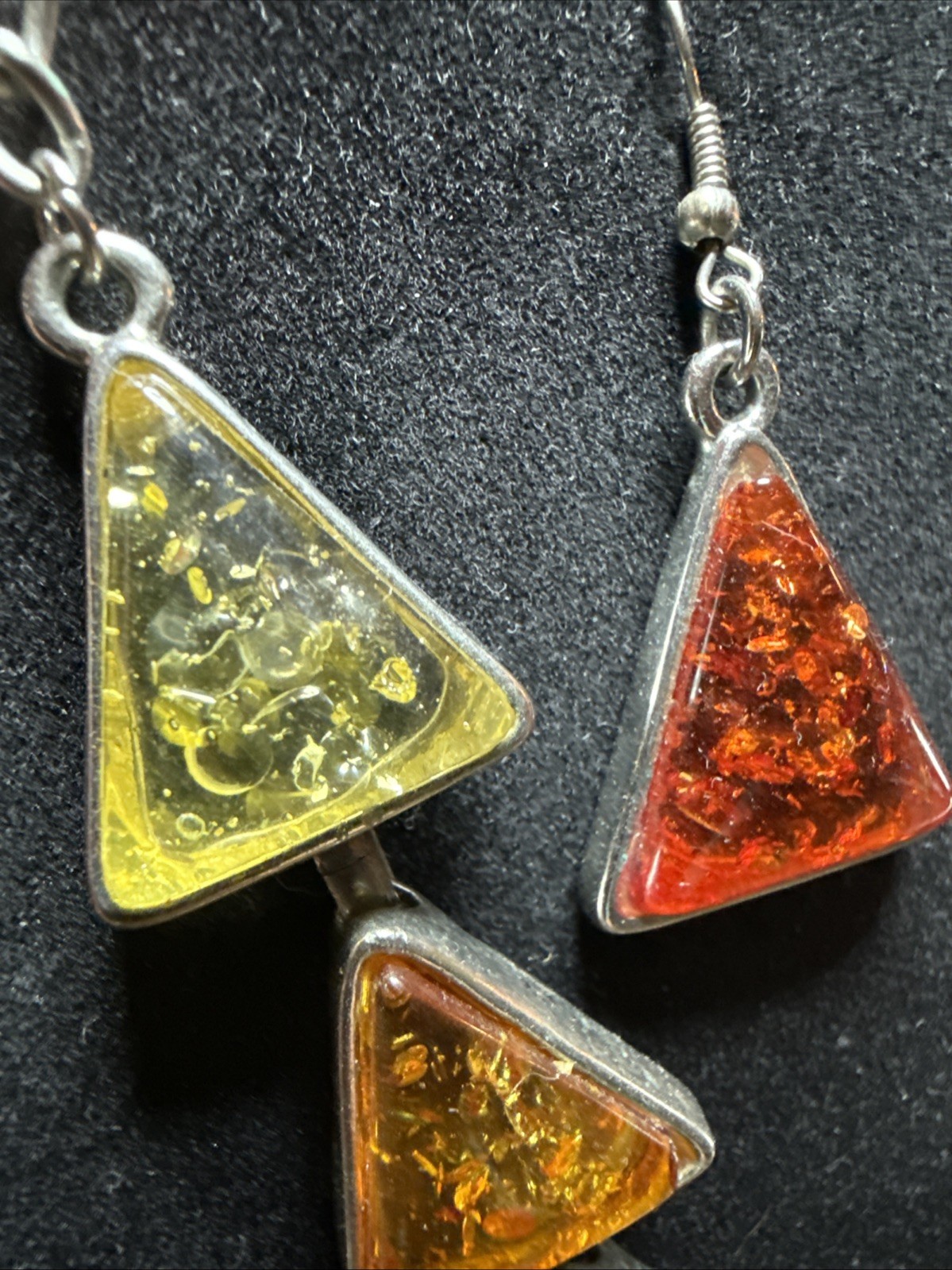 Amber Triangular Baltic Silver Chain Necklace & E… - image 2