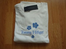 NEW Tommy Hilfiger Women's Crewneck Top Sweatshirt White Embroidered Flowers L