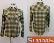 Simms Santee Flannel Button Down Men's M Orange/Brown Plaid New With Tags #J4282