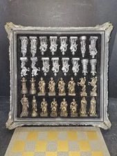 Vintage Midevil Times Castle & Dragon Themed Resin Chess Board Set - Complete!