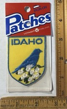 Vintage Idaho State Bird Bluebird Flower Iron On Patch Voyager Travel Souvenir