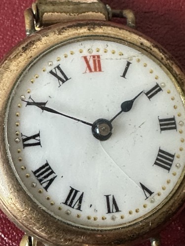 Antike Swiss Made Gold Filled Trench Watch Porzellan Zifferblatt 10k Gold Filled Band