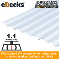 Pack of 10 x 1.1mm Heavyweight Plastic Corrugated Roofing Sheet Vistalux 762mm W