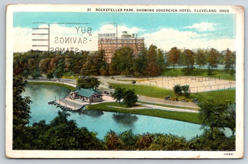 Cartolina Rockefeller Park che mostra Svereighn Hotel, Cleveland e Ohio 