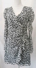 Zara Ladies Dress Mini Size L/12 Black White Long Sleeves Lined Wrap Frill Bnwt
