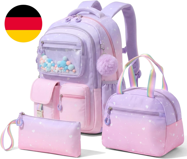 Amythe 3-Teiliges Set Schulrucksack FüR MäDchen 1.-5. Klasse-image