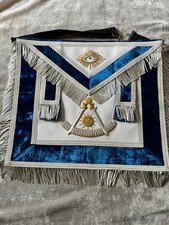 Masonic Past Master Silver Bullion Apron No Square Tassels Satin Pocket NEW 