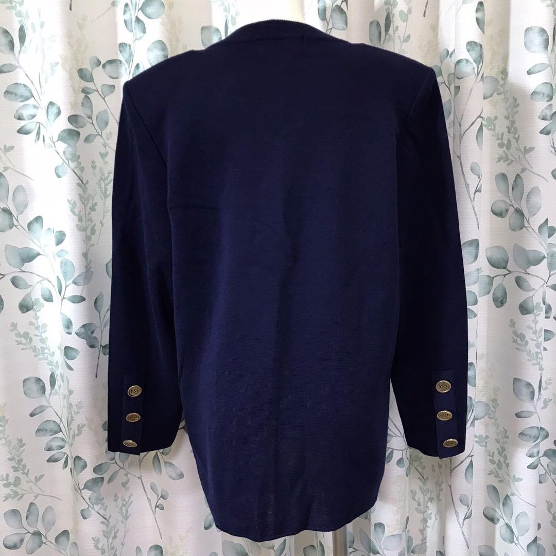 Autentico Cardigan Yves Saint Laurent Bottoni Oro Colore Navy Taglia L Donna