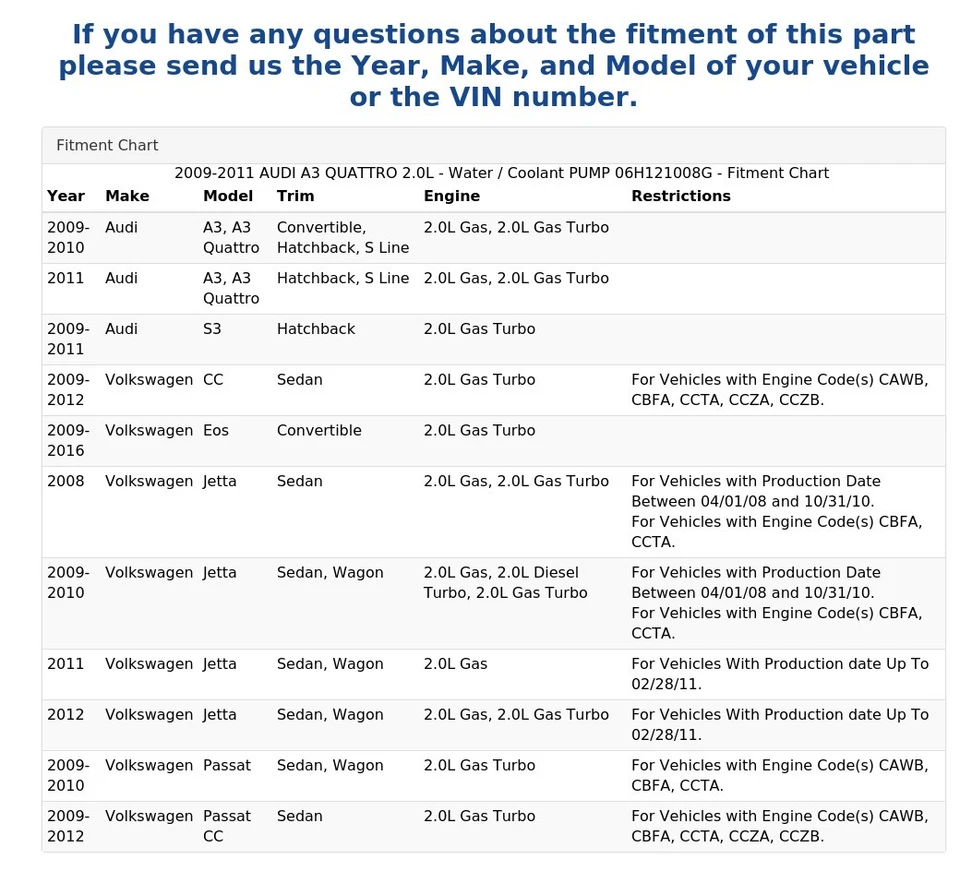 2009-2011 AUDI A3 QUATTRO 2.0L - Bomba de água/líquido de arrefecimento 06H121008G - Imagem 4 de 4