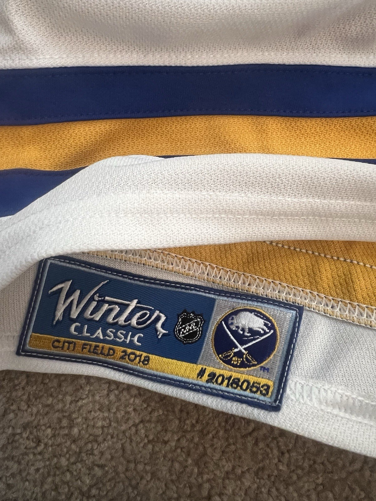 Robin Lehner 2018 WINTER CLASSIC Game Worn Used Buffalo Sabres Hockey Jersey