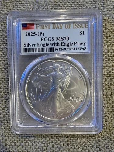 2025 (P) PCGS MS70 Silver Eagle w/ Eagle Privy First Day Of Issue!