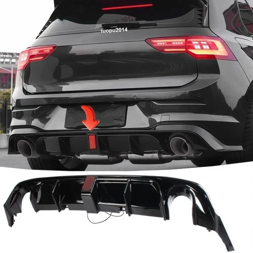 FIT FOR VW GOLF GTI MK8 REAR BUMPER DIFFUSER W/ LIGHT LED GLOSS BLACK 2022-2025