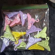 BARBIE DOLL SIZE ASSORTED CLAMP CLOTHES HANGERS LOT OF 15